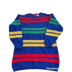 Vintage Liz & Co Super Soft Rainbow Stripe Sweater Pull Over Bright Ski